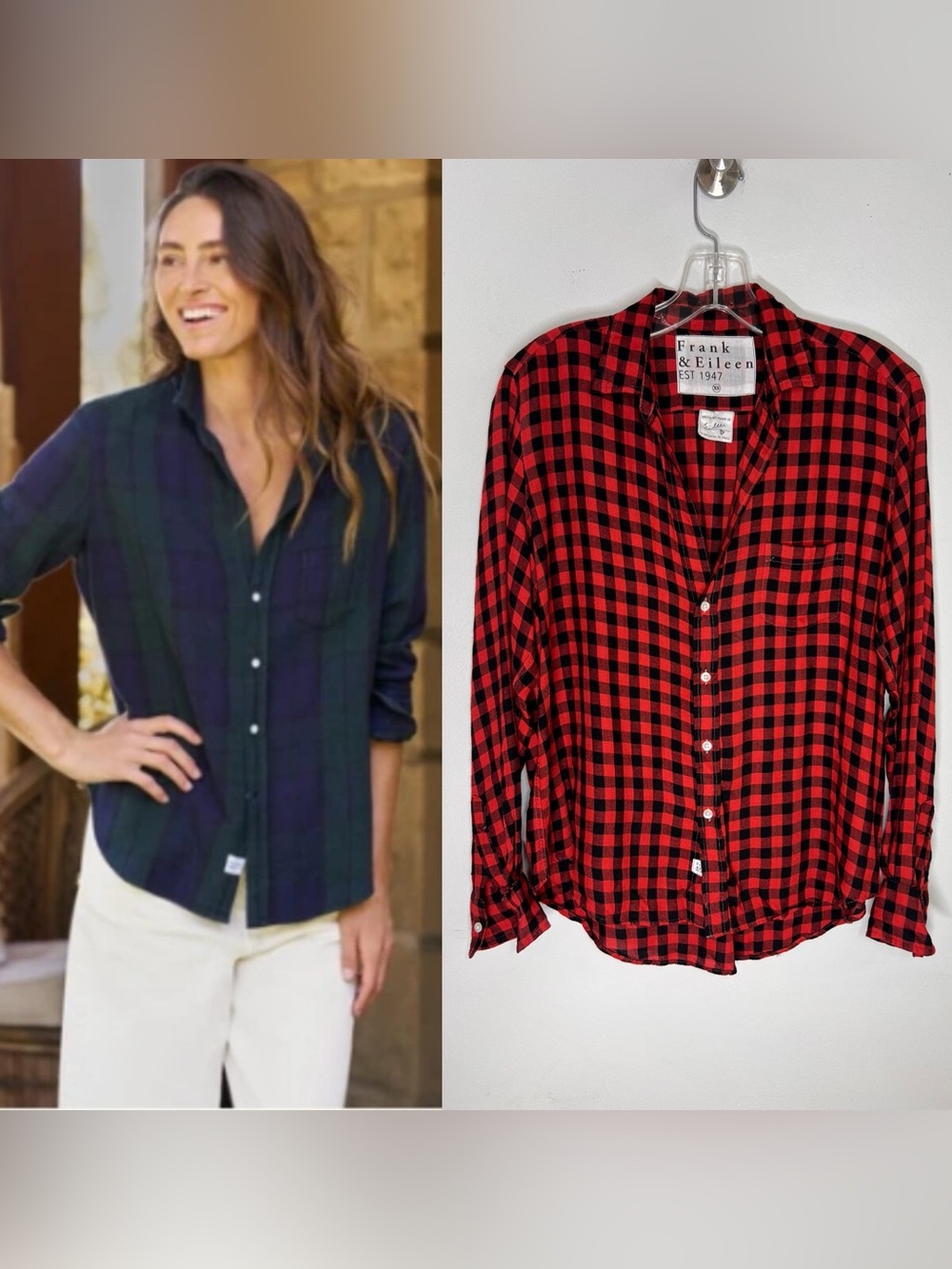 Frank & Eileen Eileen Relaxed Button-Up Italian Flannel Buffalo Plaid Red Sz XS